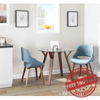 Lumisource CH-FBCONL WLBU2 Fabrico Mid-Century Modern Dining/Accent Chair in Walnut and Blue Noise Fabric - Set of 2